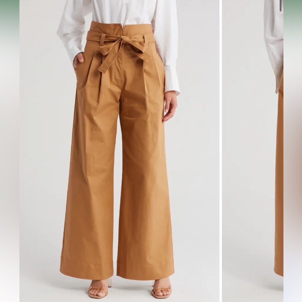 A.L.C. Emily Paperbag High-Waist Wide-Leg Trousers in Camel Brown